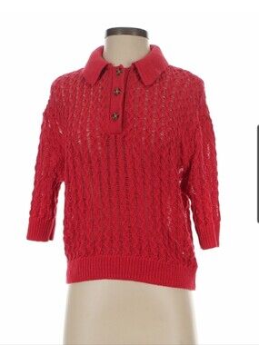 GAP Womens Red Open-Weave Polo Sweater XS